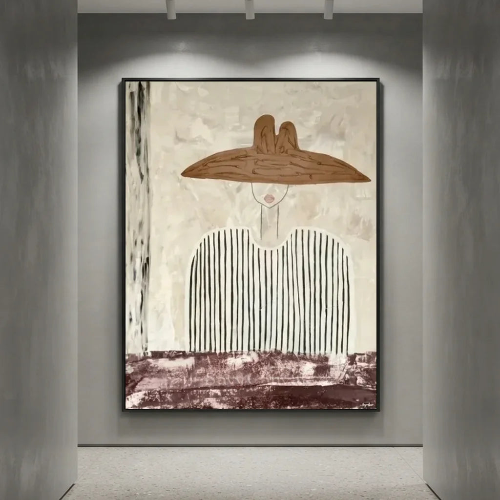 Handmade Minimalist People Oil Painting Neutral Art #SS 341