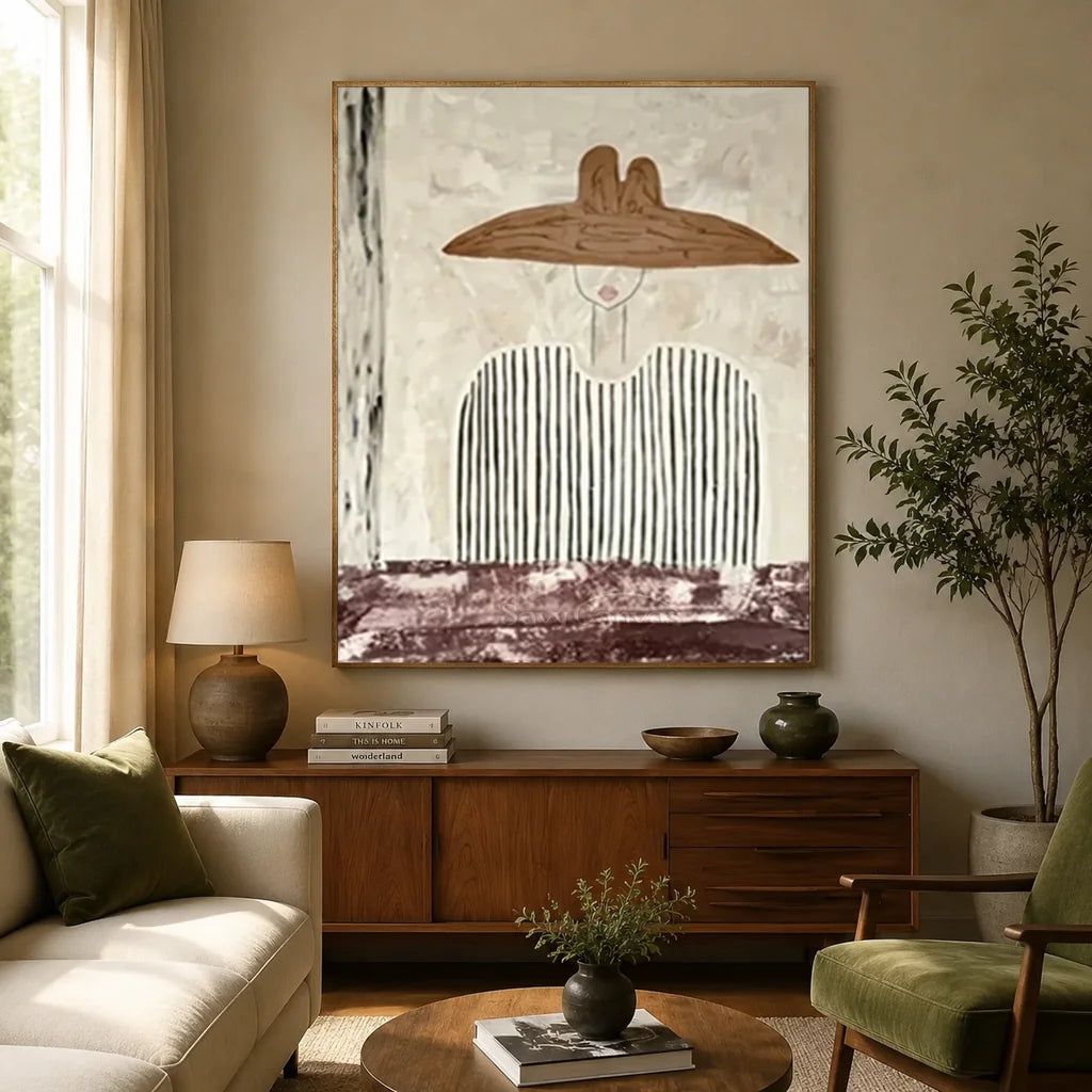 Handmade Minimalist People Oil Painting Neutral Art #SS 341