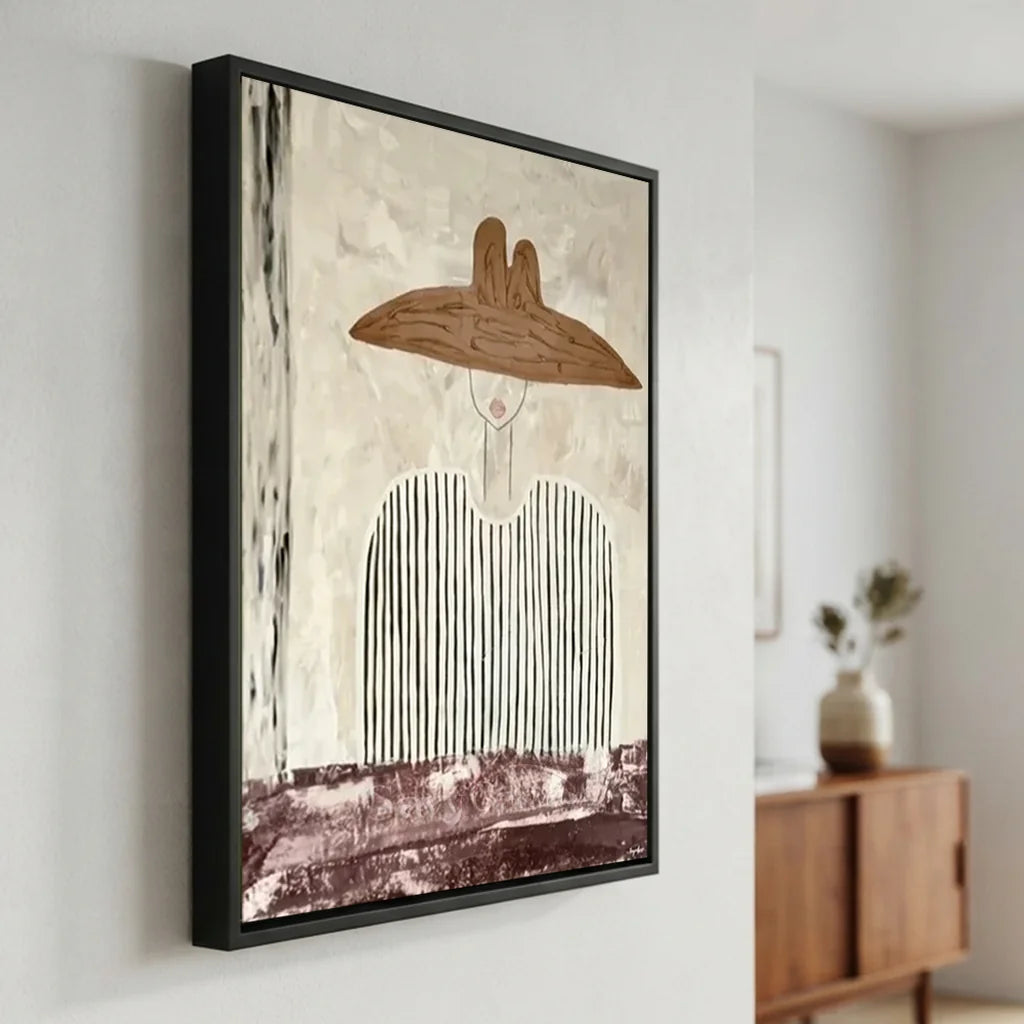 Handmade Minimalist People Oil Painting Neutral Art #SS 341