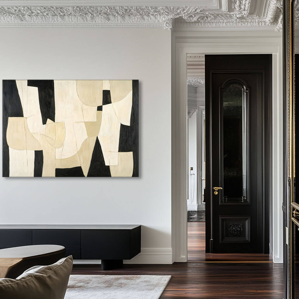 Black and Beige Geometric Abstract Art | Modern Neutral Canvas #AA 398