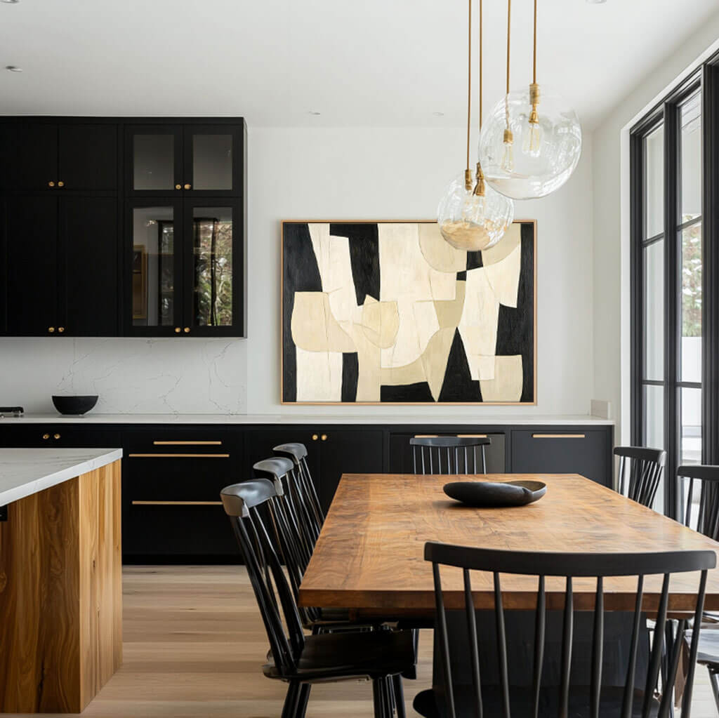 Black and Beige Geometric Abstract Art | Modern Neutral Canvas #AA 398