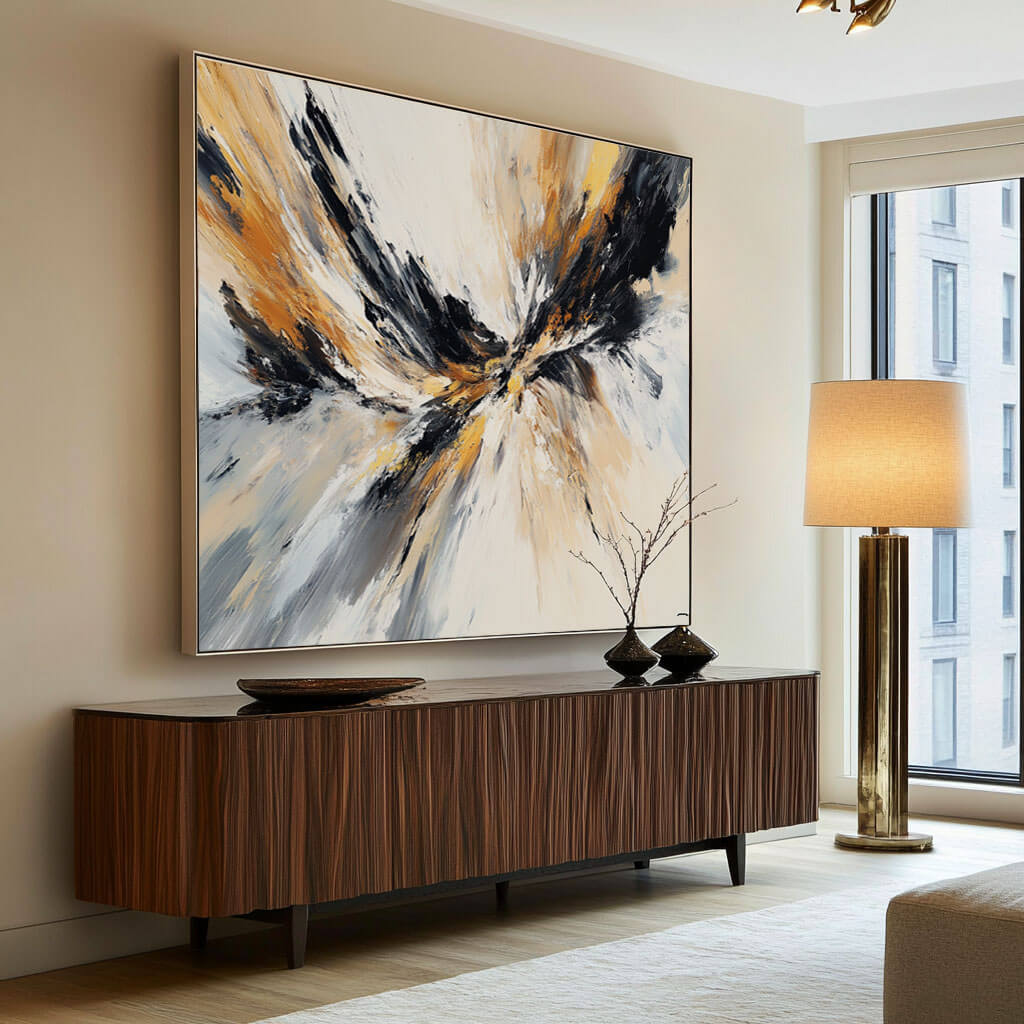 Black, Gold & White Abstract Art | Dynamic Modern Painting #AA 070