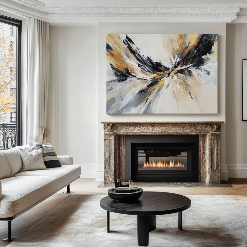 Black, Gold & White Abstract Art | Dynamic Modern Painting #AA 070