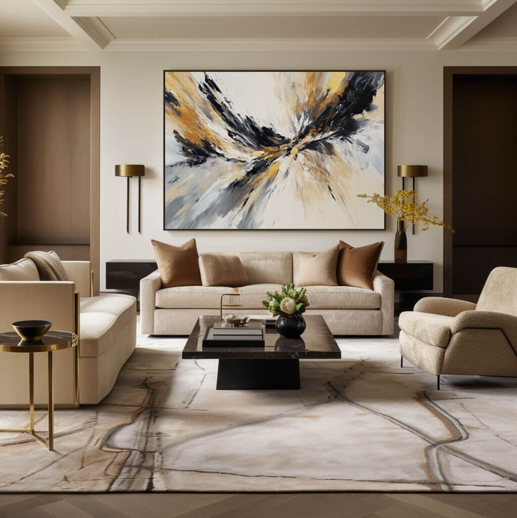 Black, Gold & White Abstract Art | Dynamic Modern Painting #AA 070