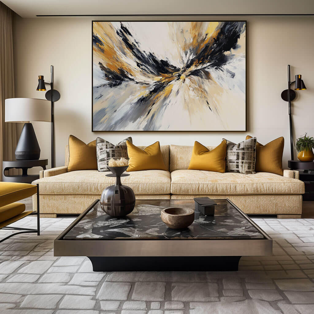 Black, Gold & White Abstract Art | Dynamic Modern Painting #AA 070