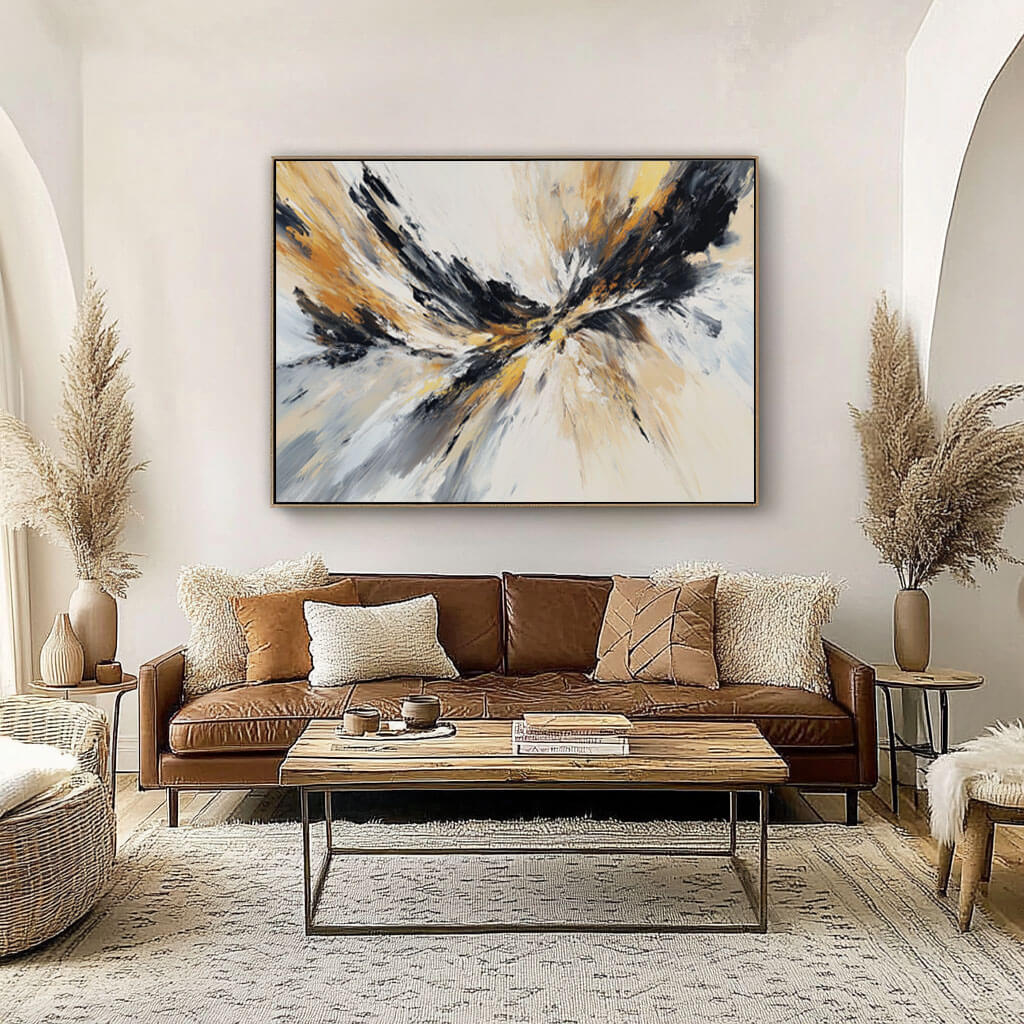 Black, Gold & White Abstract Art | Dynamic Modern Painting #AA 070