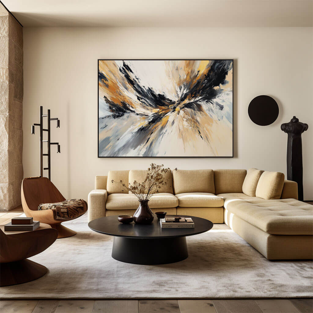 Black, Gold & White Abstract Art | Dynamic Modern Painting #AA 070