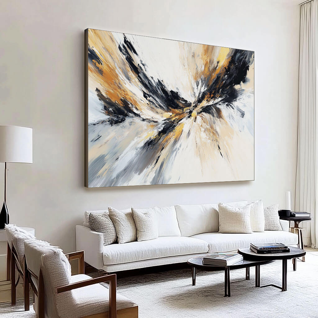 Black, Gold & White Abstract Art | Dynamic Modern Painting #AA 070