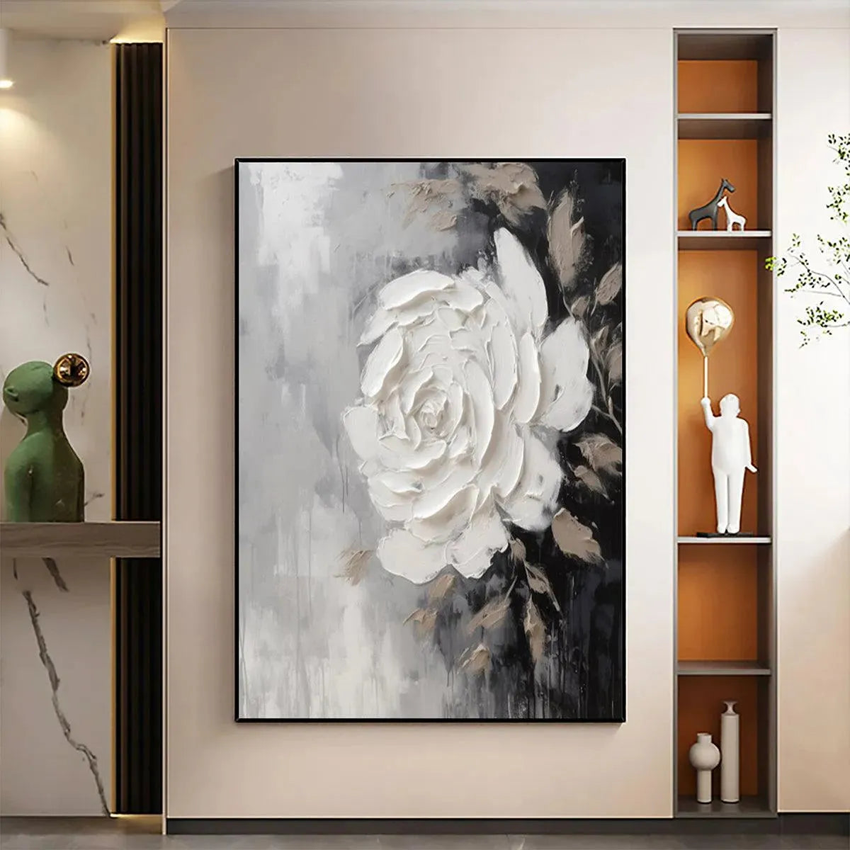 Modern Abstract Floral Art | White Rose Painting on Canvas