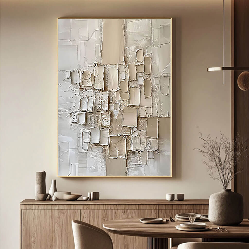 Cream and Beige Textured Abstract Canvas | Warm Neutral Wall Art #AA 415
