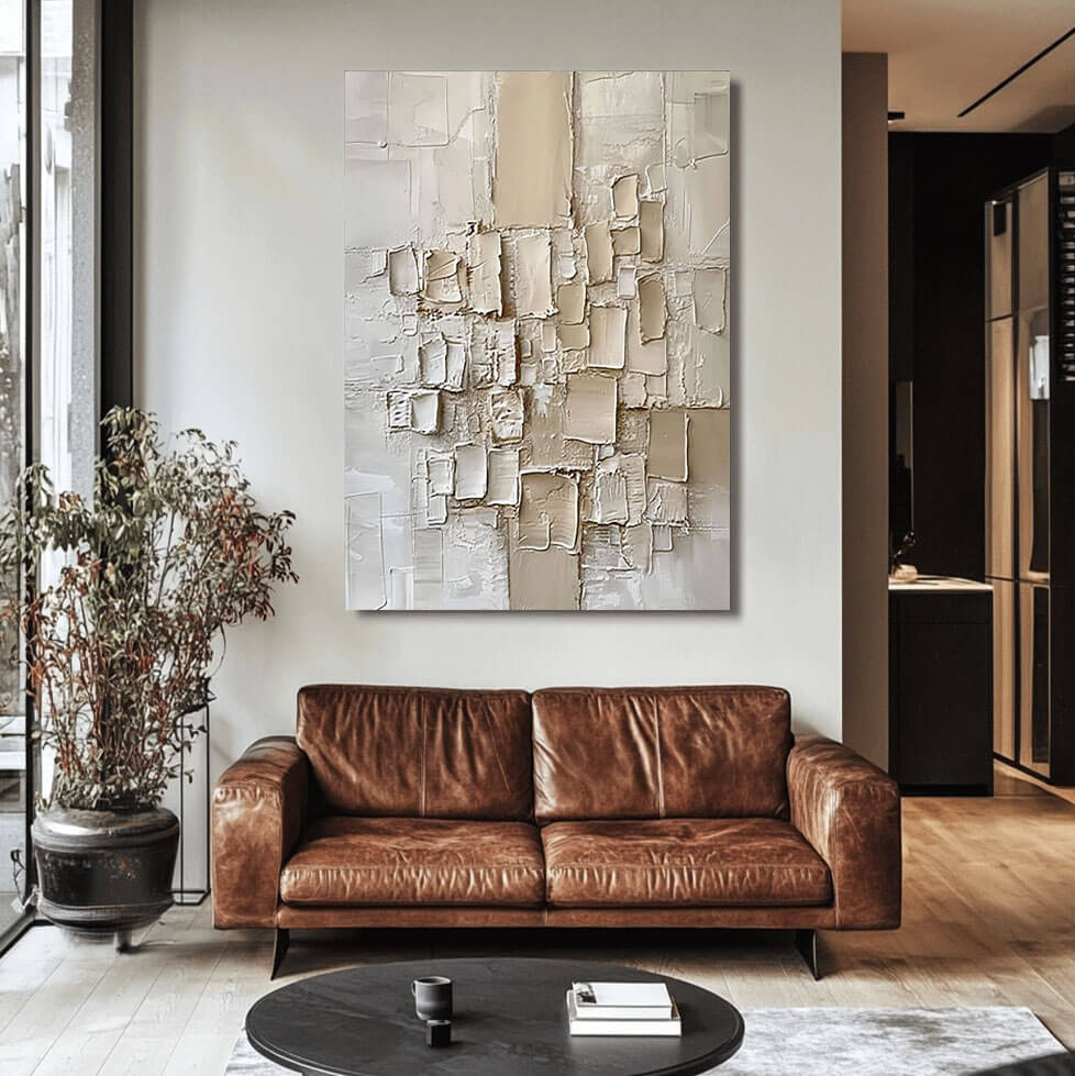 Cream and Beige Textured Abstract Canvas | Warm Neutral Wall Art #AA 415