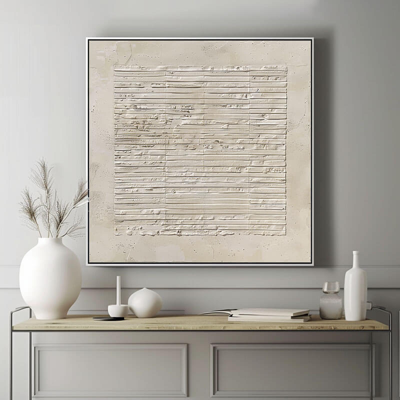  Minimalist Linear Texture Painting | Contemporary White Art