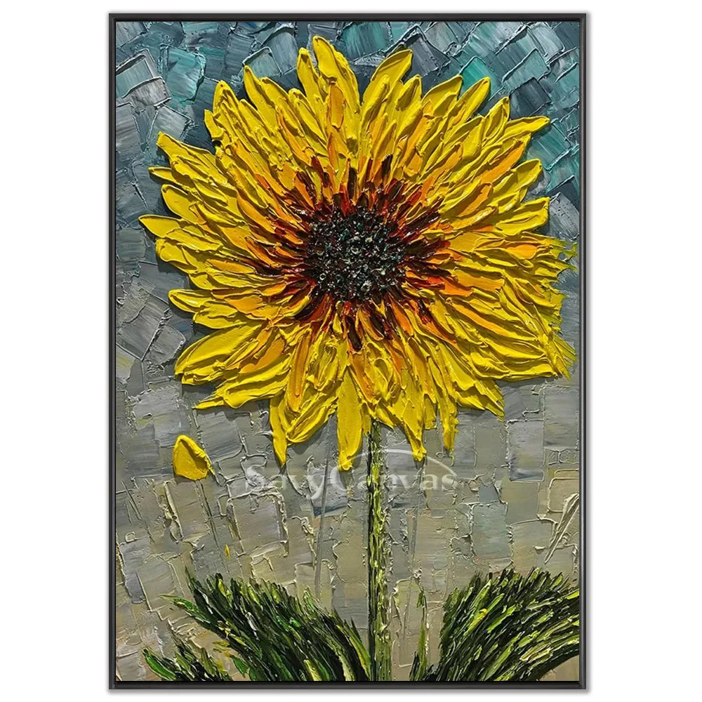 Textured 3D Sunflower Painting | Yellow Impasto Floral Art #AA 144
