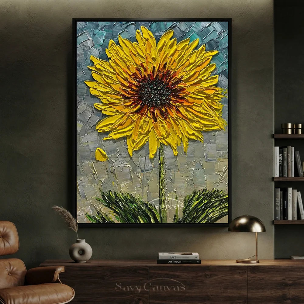 Textured 3D Sunflower Painting | Yellow Impasto Floral Art #AA 144