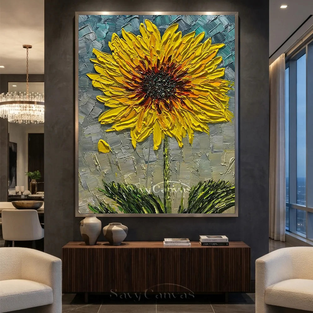 Textured 3D Sunflower Painting | Yellow Impasto Floral Art #AA 144