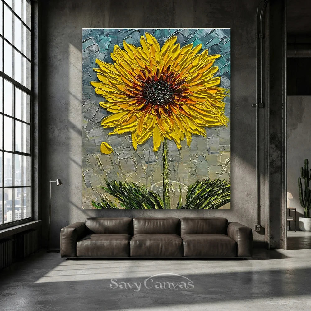 Textured 3D Sunflower Painting | Yellow Impasto Floral Art #AA 144