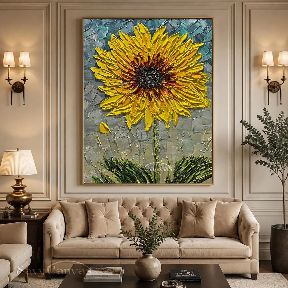 Textured 3D Sunflower Painting | Yellow Impasto Floral Art #AA 144