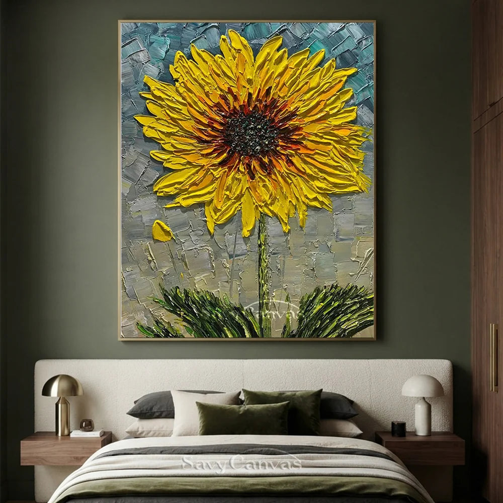 Textured 3D Sunflower Painting | Yellow Impasto Floral Art #AA 144