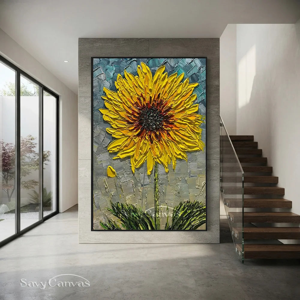 Textured 3D Sunflower Painting | Yellow Impasto Floral Art #AA 144