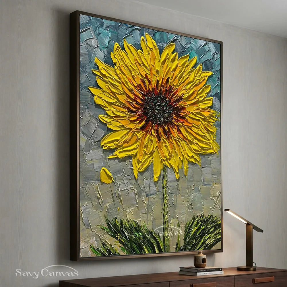 Textured 3D Sunflower Painting | Yellow Impasto Floral Art #AA 144