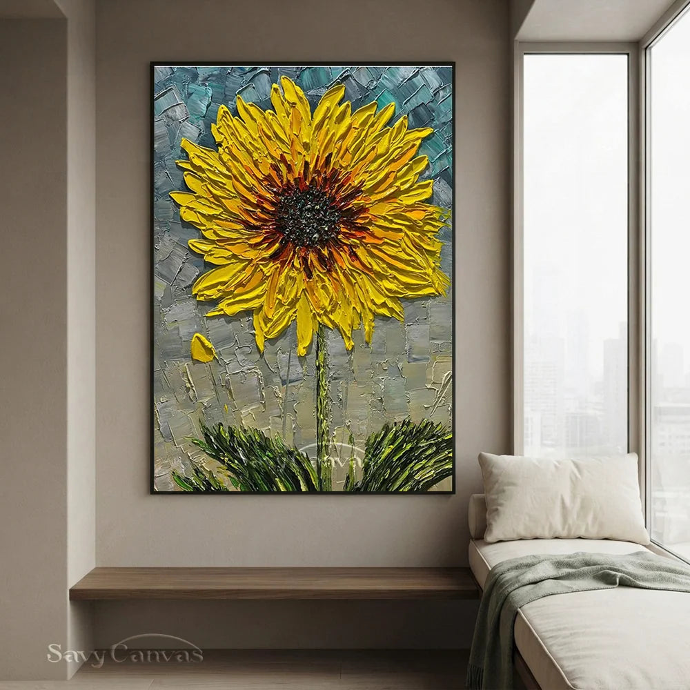 Textured 3D Sunflower Painting | Yellow Impasto Floral Art #AA 144