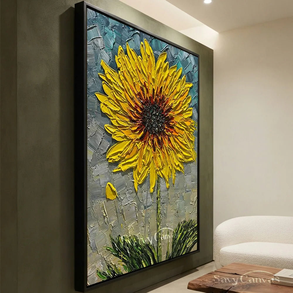 Textured 3D Sunflower Painting | Yellow Impasto Floral Art #AA 144