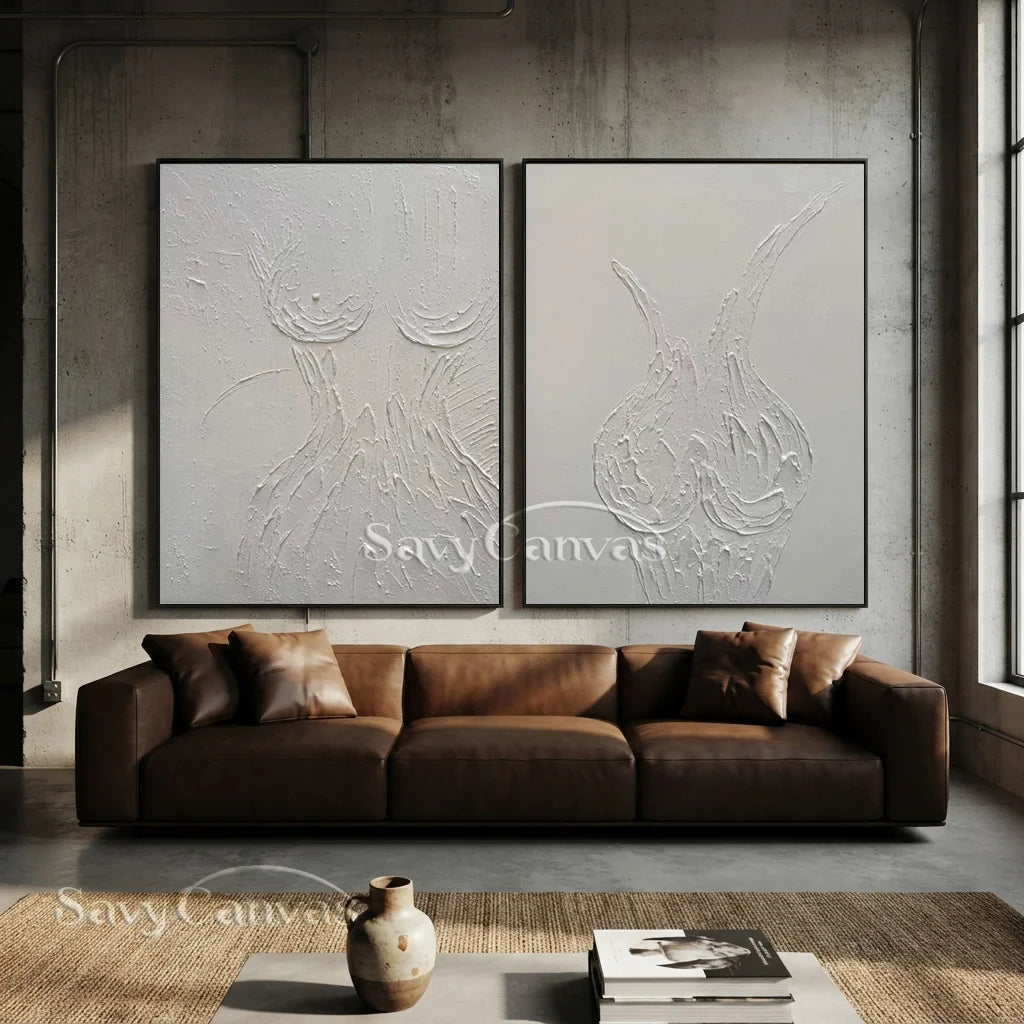 Textured Abstract Female Form Wall Art | 2 Piece Neutral Canvas Set #ZZ 204