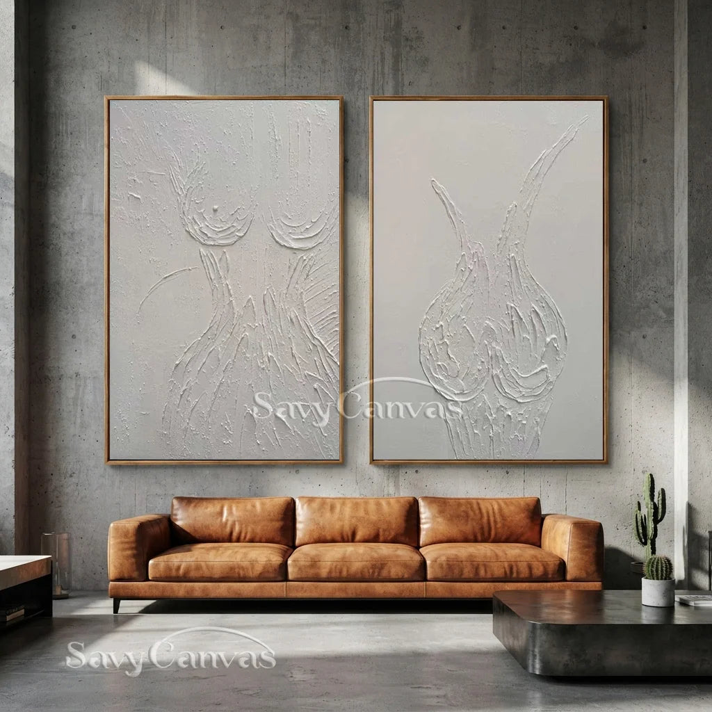 Textured Abstract Female Form Wall Art | 2 Piece Neutral Canvas Set #ZZ 204