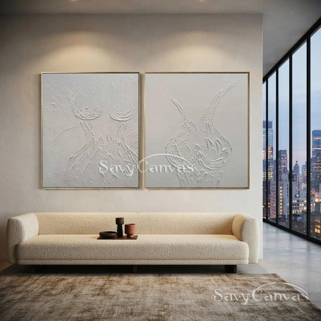 Textured Abstract Female Form Wall Art | 2 Piece Neutral Canvas Set #ZZ 204