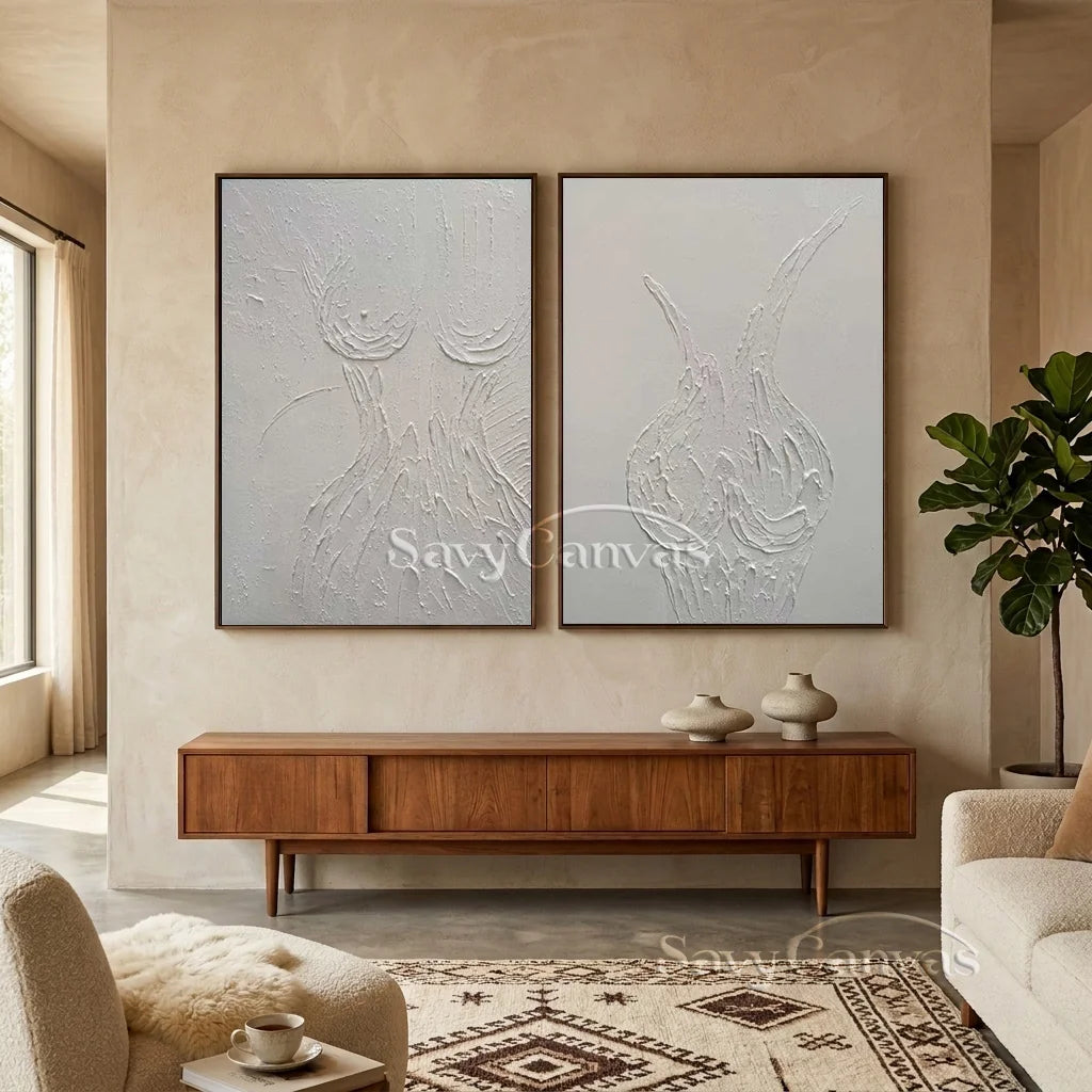 Textured Abstract Female Form Wall Art | 2 Piece Neutral Canvas Set #ZZ 204