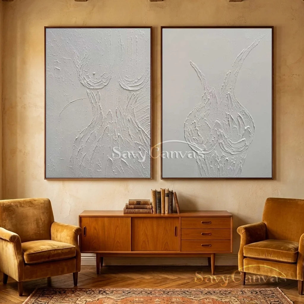 Textured Abstract Female Form Wall Art | 2 Piece Neutral Canvas Set #ZZ 204