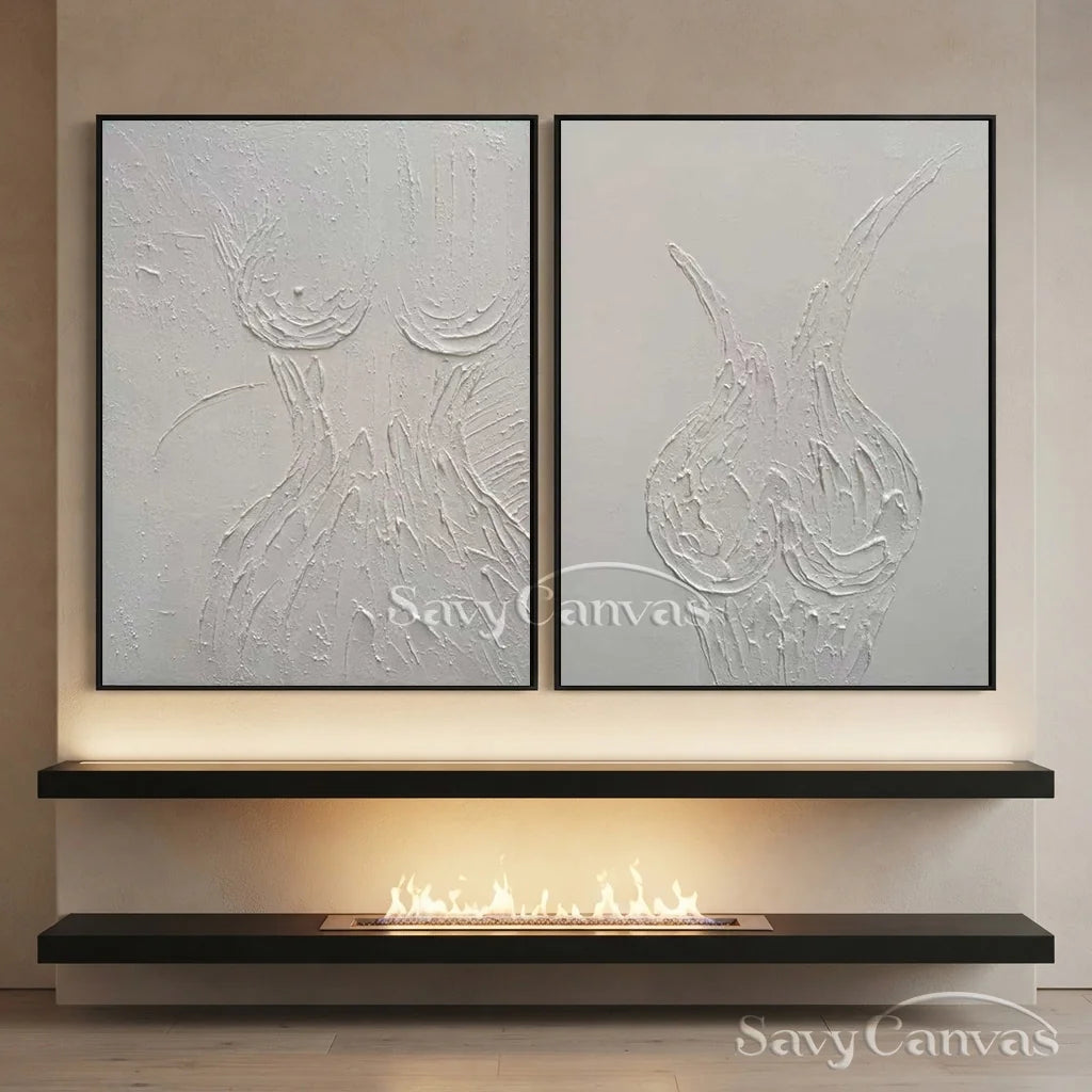 Textured Abstract Female Form Wall Art | 2 Piece Neutral Canvas Set #ZZ 204
