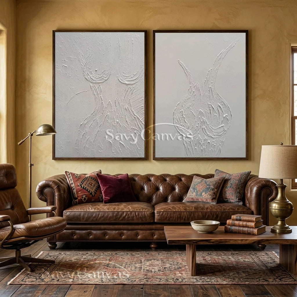 Textured Abstract Female Form Wall Art | 2 Piece Neutral Canvas Set #ZZ 204