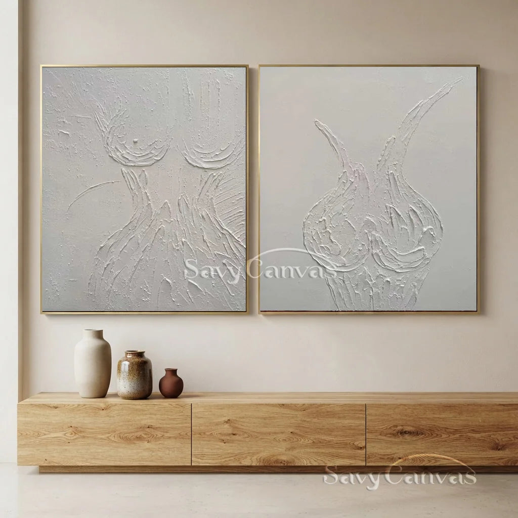 Textured Abstract Female Form Wall Art | 2 Piece Neutral Canvas Set #ZZ 204