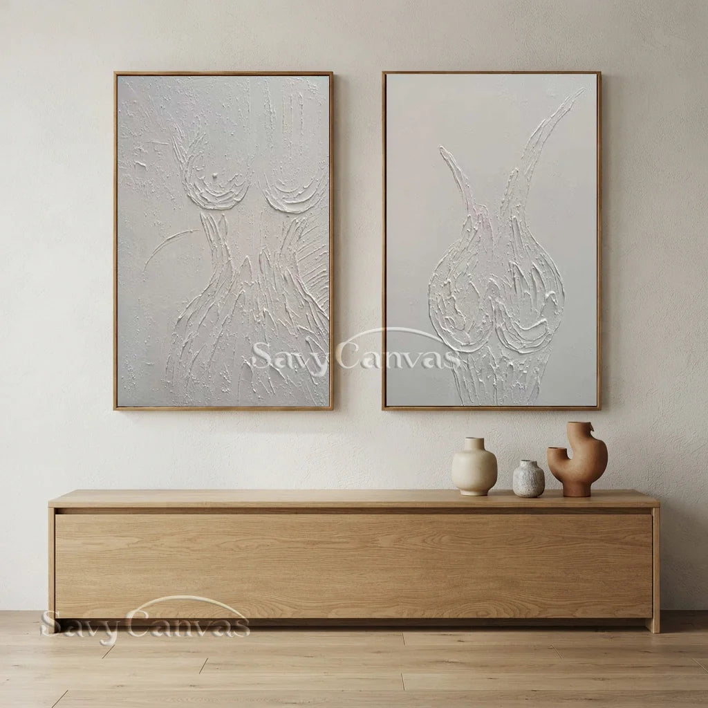 Textured Abstract Female Form Wall Art | 2 Piece Neutral Canvas Set #ZZ 204