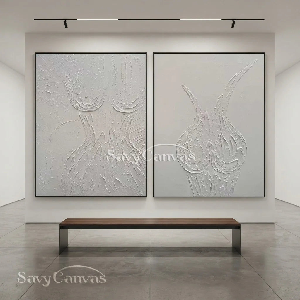 Textured Abstract Female Form Wall Art | 2 Piece Neutral Canvas Set #ZZ 204