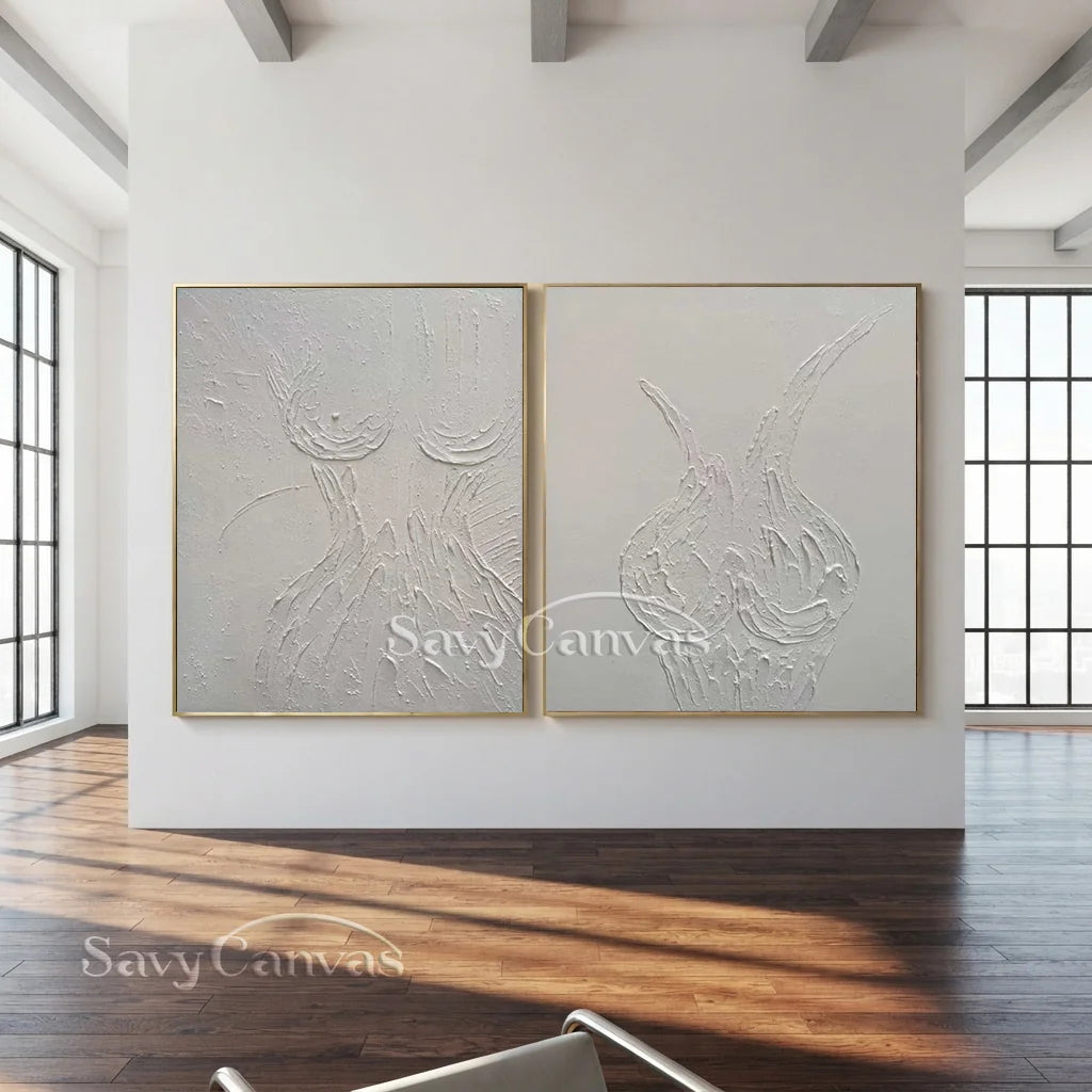 Textured Abstract Female Form Wall Art | 2 Piece Neutral Canvas Set #ZZ 204