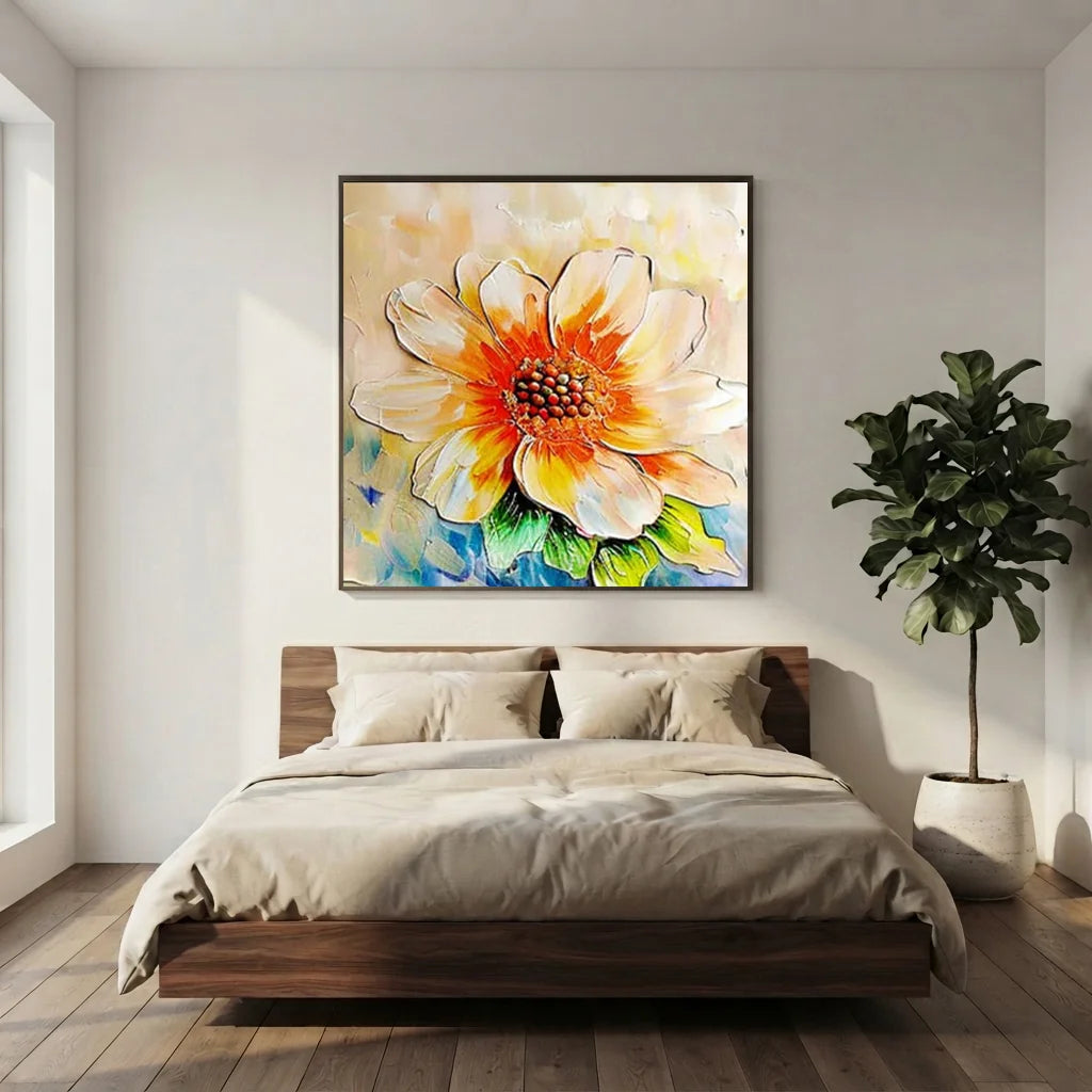 Textured Abstract Flower Painting | Large Square Canvas Art  #ZZ 224
