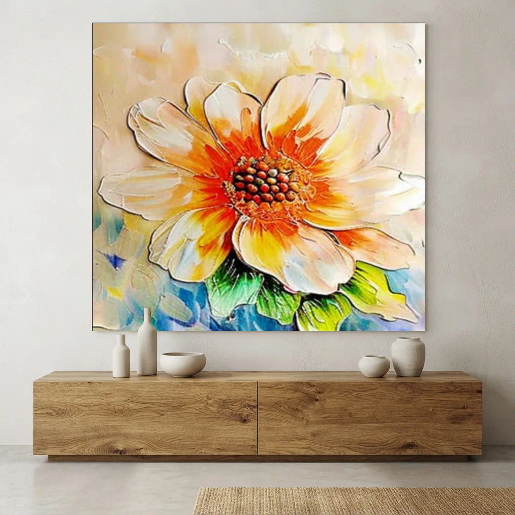 Textured Abstract Flower Painting | Large Square Canvas Art  #ZZ 224