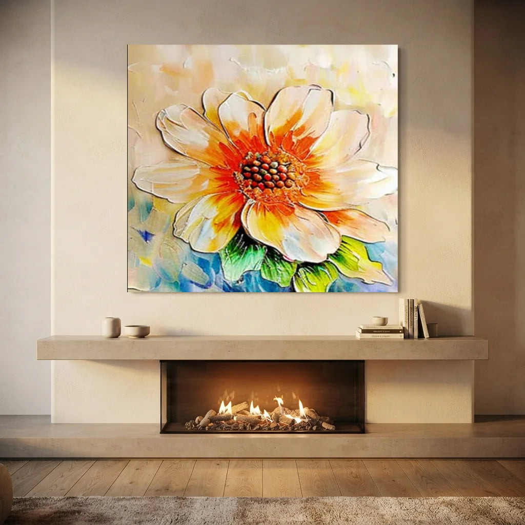Textured Abstract Flower Painting | Large Square Canvas Art  #ZZ 224