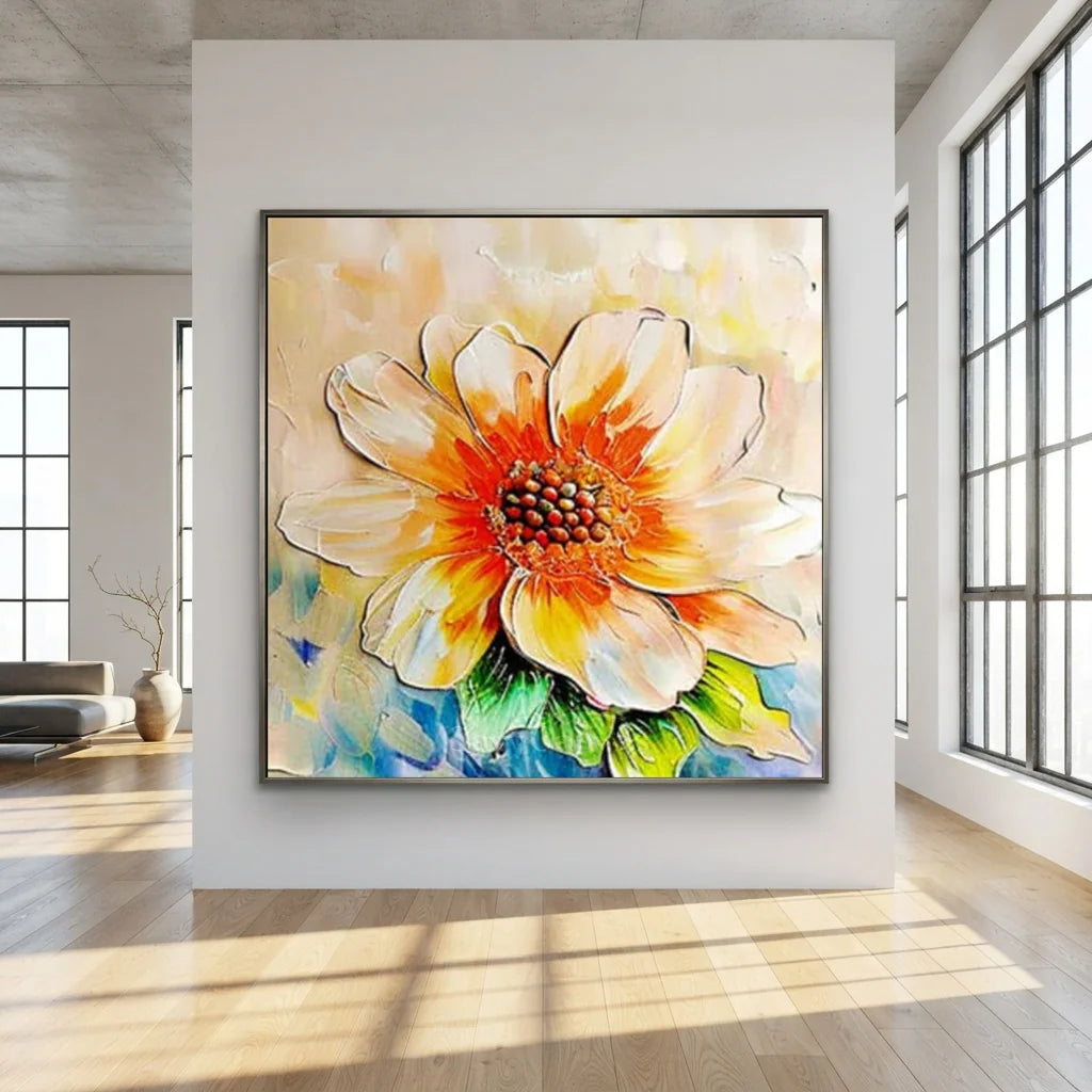 Textured Abstract Flower Painting | Large Square Canvas Art  #ZZ 224