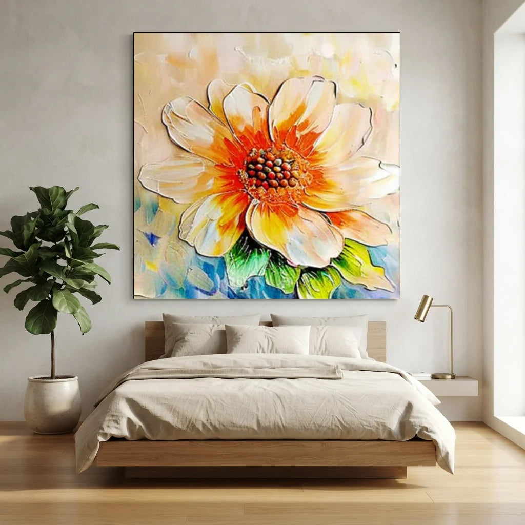 Textured Abstract Flower Painting | Large Square Canvas Art  #ZZ 224