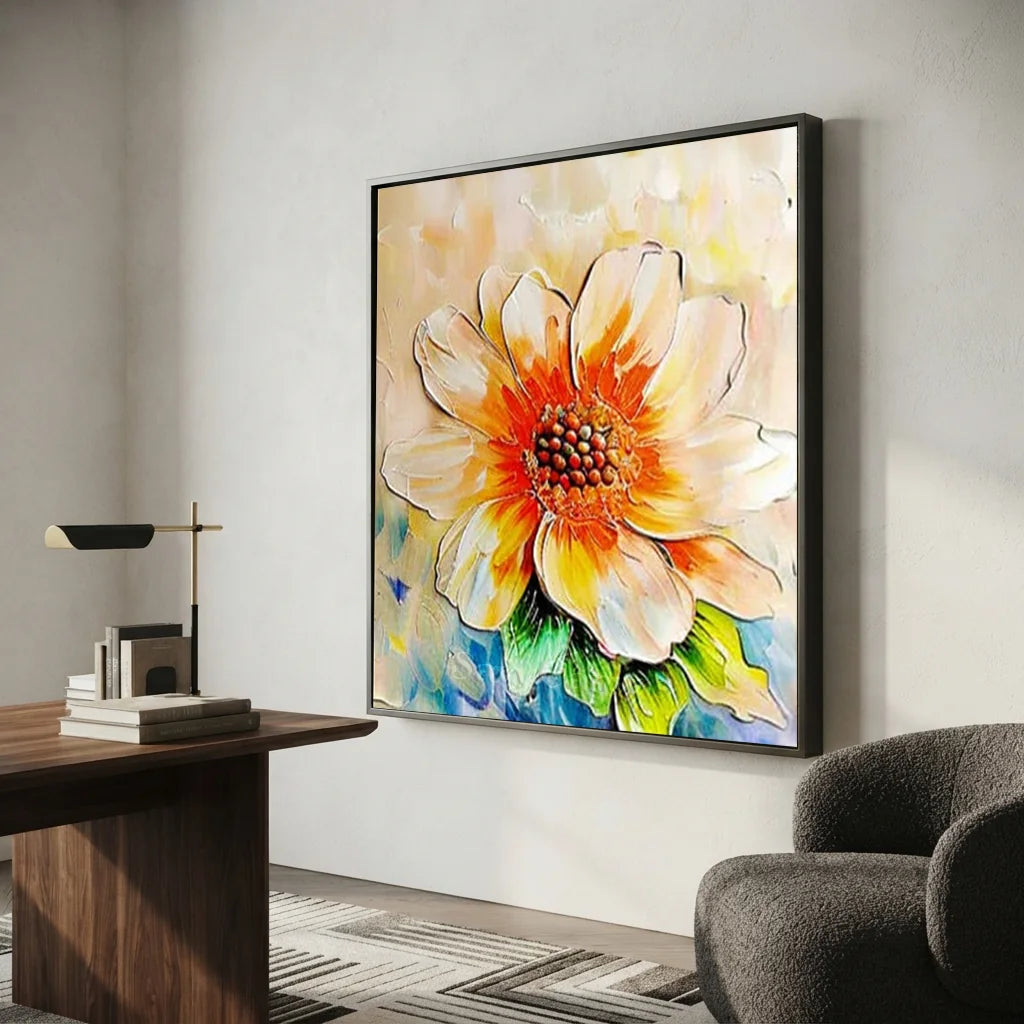 Textured Abstract Flower Painting | Large Square Canvas Art  #ZZ 224