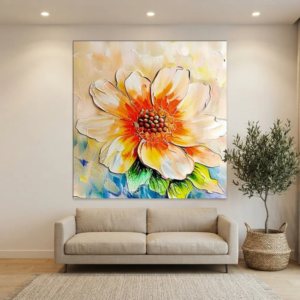 Textured Abstract Flower Painting | Large Square Canvas Art  #ZZ 224