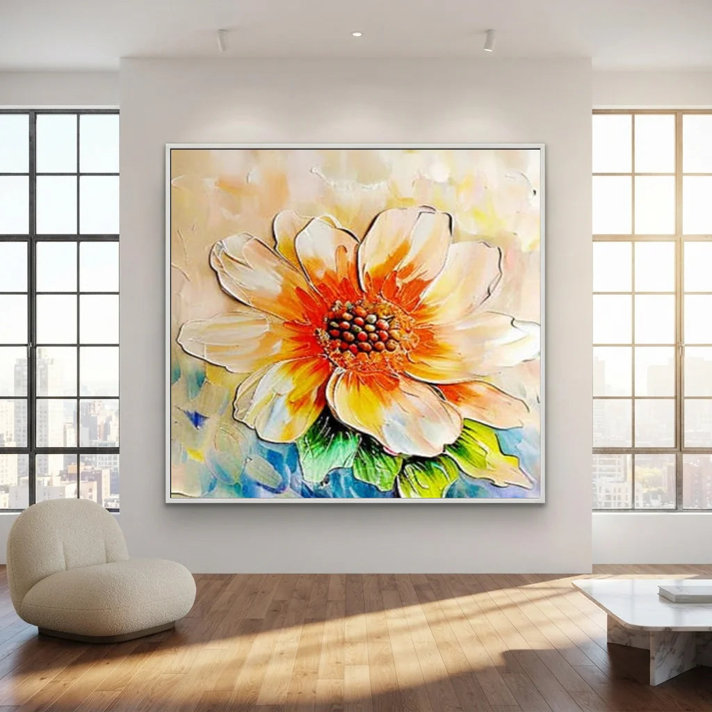 Textured Abstract Flower Painting | Large Square Canvas Art  #ZZ 224