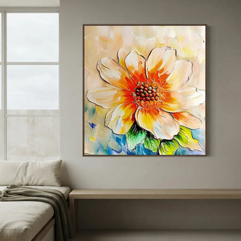 Textured Abstract Flower Painting | Large Square Canvas Art  #ZZ 224