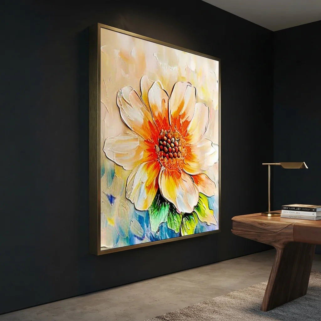 Textured Abstract Flower Painting | Large Square Canvas Art  #ZZ 224