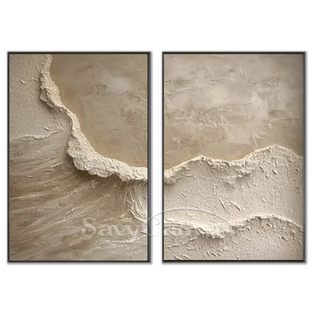 Textured Abstract Wave Oil Painting | Large Beige Wall Art Set of 2 #ZZ 010