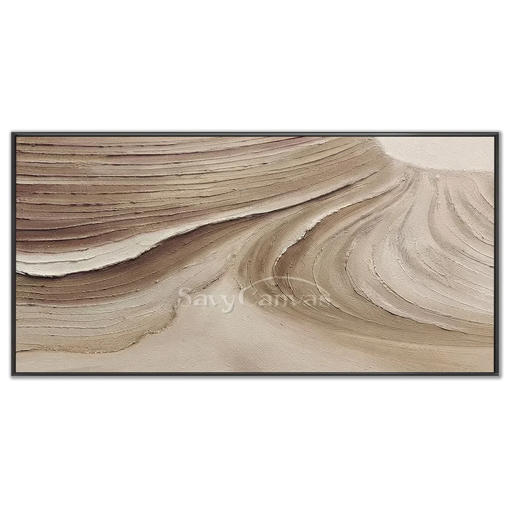 Textured Beige Abstract Oil Painting with Wave-Like Brushstrokes Wall Art  #TC 036
