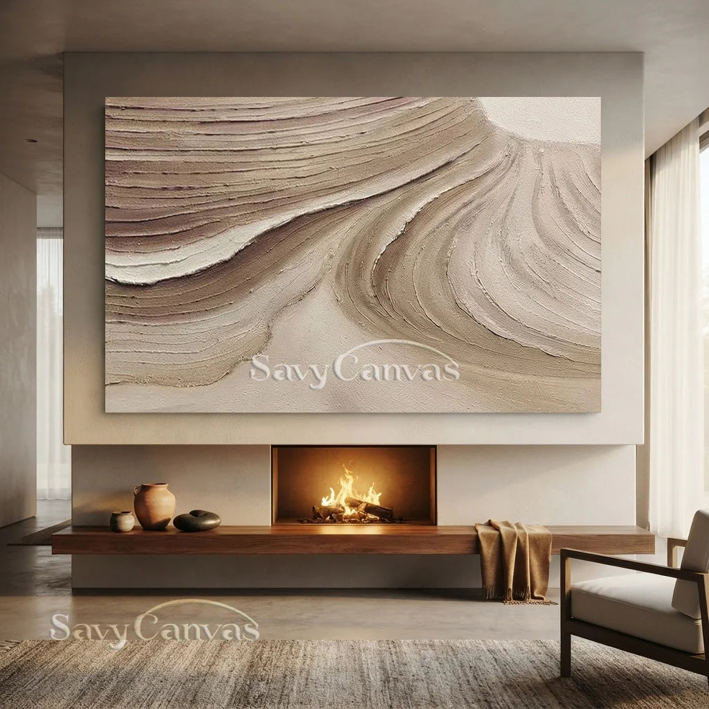 Textured Beige Abstract Oil Painting with Wave-Like Brushstrokes Wall Art  #TC 036